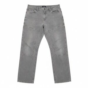 PROOF Mens Straight Leg Washed Grey Denim Jeans 34x32 Moto Style double knee